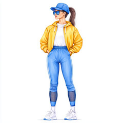 Fototapeta premium Stylish athletic fashion featuring woman in vibrant attire