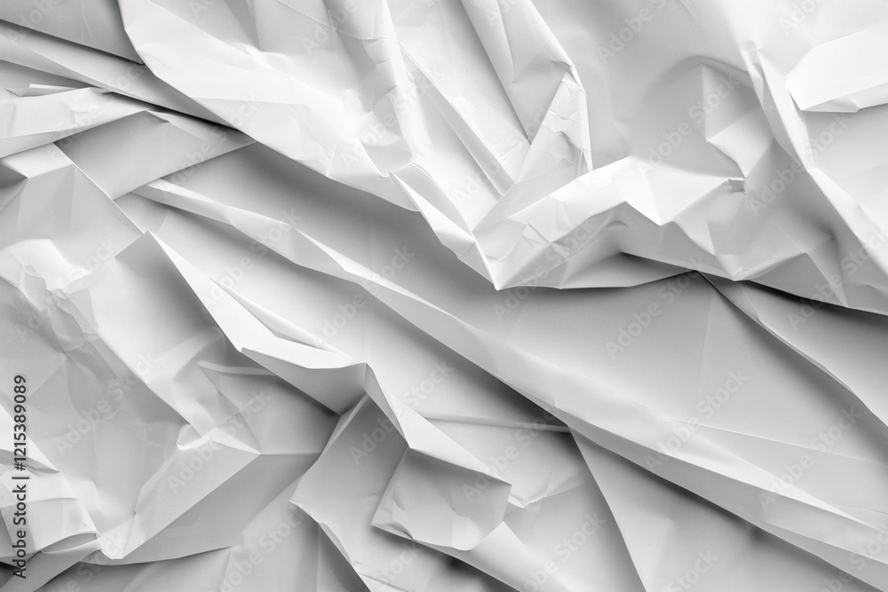 Fototapete White crumpled paper forming an abstract background with intriguing shapes and shadows