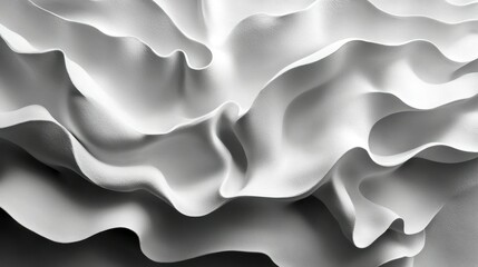 Fototapeta premium Abstract white fabric waves, studio shot, monochrome, background texture, design element