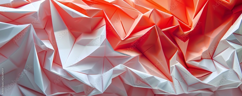 Fototapete Abstract background is created by a folded red and white paper structure