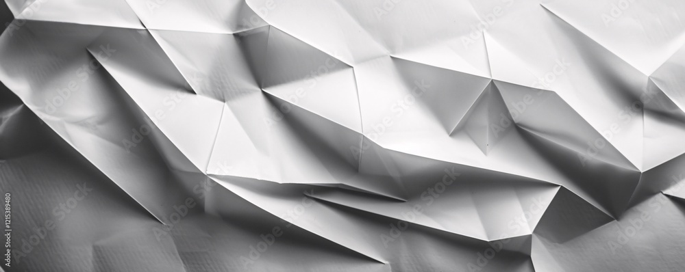 Poster white creased and folded paper forming a textured abstract backdrop