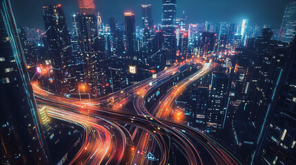 Naklejka premium Smart digital Innovation city with connection network reciprocity over the twilight cityscape. of future smart wireless digital city and social media networking systems that connects people with city