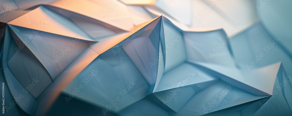 Poster Abstract geometric origami shapes background forming an irregular surface with interesting light and shadow