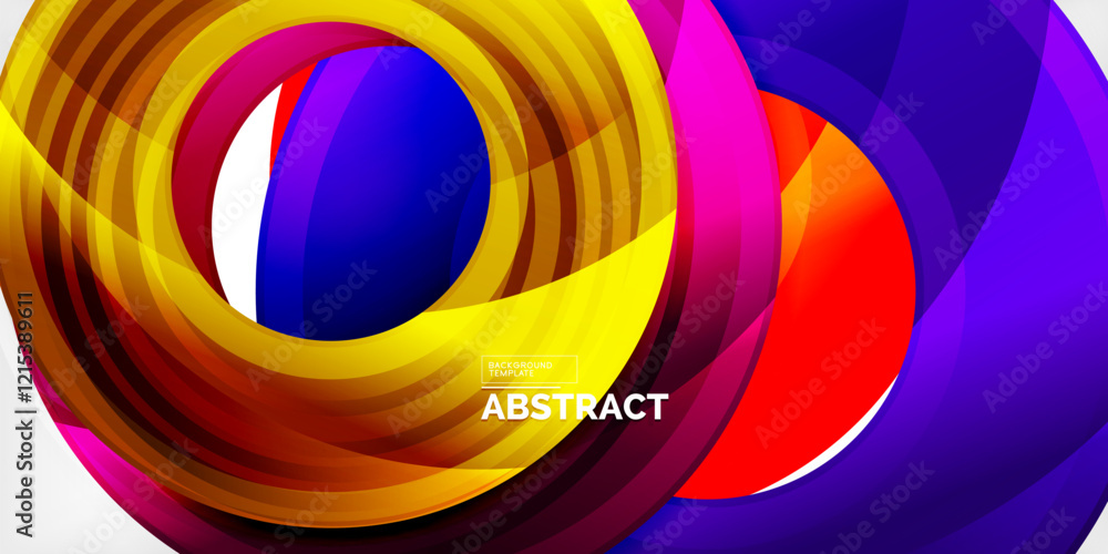 Poster bright colorful circles with light effects. abstract background