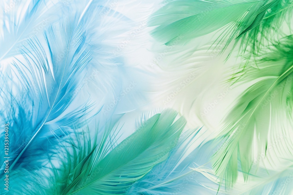 Aufkleber Overlapping turquoise and green feathers creating a gentle and delicate backdrop