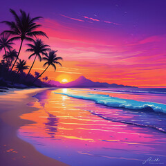 Paradise sunset on the sea beach