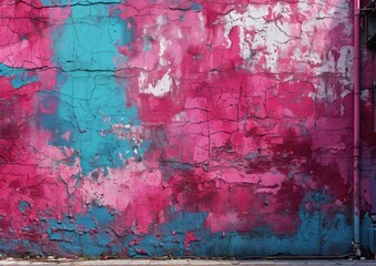 Pink and Blue Distressed Wall Background. Perfect for urban, grunge, and vintage design projects