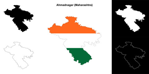 Ahmadnagar district (Maharashtra) outline map set