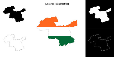 Amravati district (Maharashtra) outline map set
