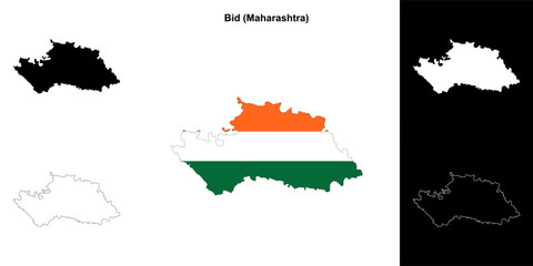 Bid district (Maharashtra) outline map set