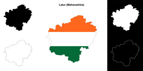 Fototapeta premium Latur district (Maharashtra) outline map set