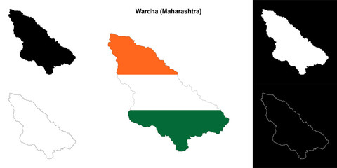 Fototapeta premium Wardha district (Maharashtra) outline map set