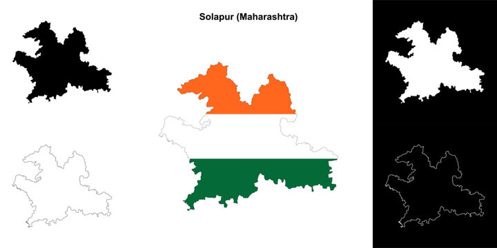 Solapur district (Maharashtra) outline map set