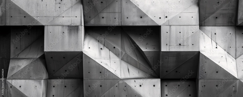 Poster Modern architectural design and texture of an abstract geometric concrete wall