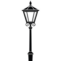 Vintage Street Lamp Silhouette &ndash; Classic Lantern Vector Icon, Elegant Outdoor Light Design, Antique Urban Decorative Fixture for Architecture and Street Art







