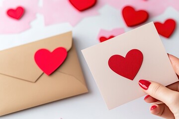 Romantic Card with Red Heart and Envelope  .