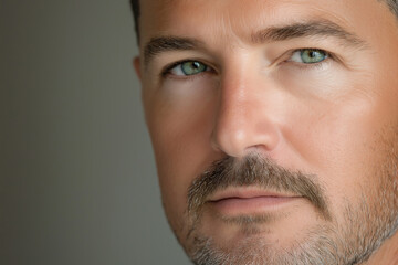 Obraz premium Close up of a man with striking blue eyes and a well-groomed beard in natural light
