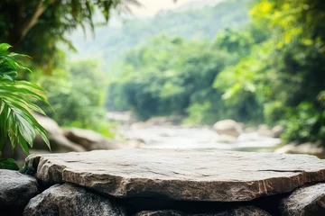 Fototapeten Jungle river stone platform product display © kribbox