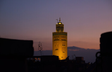 Majestic Glow.The Koutoubia Minaret Illuminated at Night in Marrakech