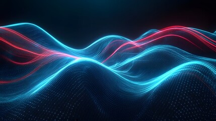 Obraz premium Abstract Blue And Red Digital Waveforms Flowing
