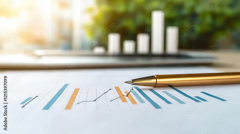 Aufkleber analyzing financial data with pen on report and charts