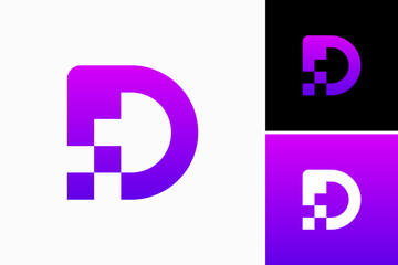 Letter D Data Pixel logo design vector
