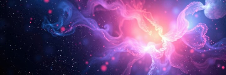 Cosmic glow with swirling particles and colors, gradient, glowing particles