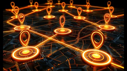 Illuminated business connections  a nighttime cityscape with glowing icons symbolizing b2b networks