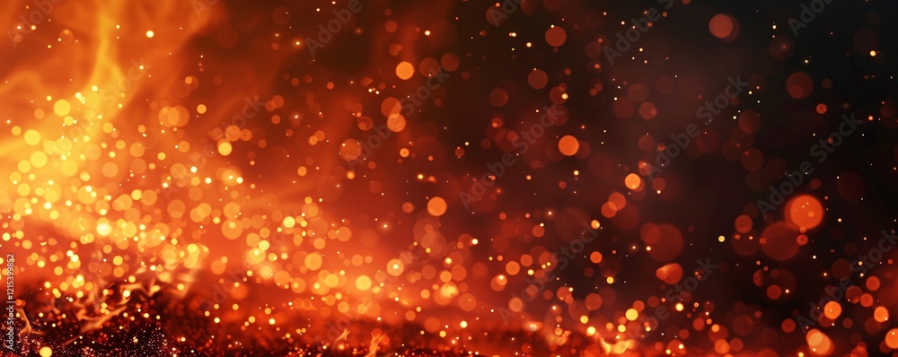 Aufkleber Fiery explosion with glowing particles and bokeh effect on abstract background