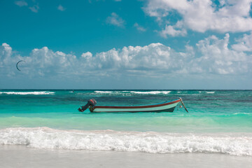 Fototapeta premium The boat in the Caribbean Sea on a sunny day.