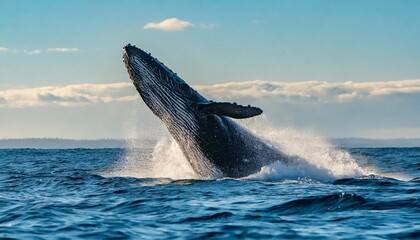 Humpback Whale Breaching Spectacularly in Ocean Waters, Capturing Nature’s Beauty