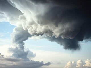 Dark funnel cloud extending from a towering cumulonimbus cloud, severe weather, meteorologist equipment