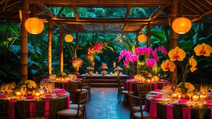 Luxurious Tropical Garden Banquet Setup
