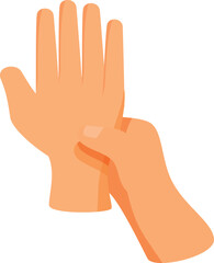 Hand checking pulse on wrist using index and middle fingers, first aid and medical procedure