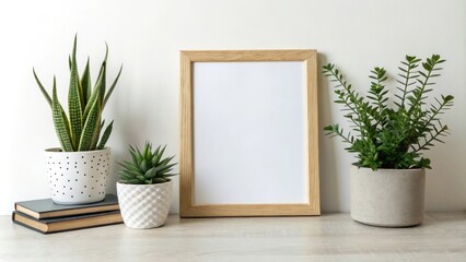 Desk with a picture frame decoration and plants on it, workspace organization, home office decor, small space decor solutions, wood furniture, desk accessories