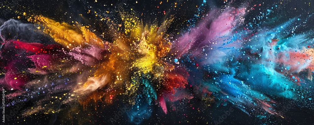 Fototapete colorful powder exploding against a black background creating a vibrant abstract image
