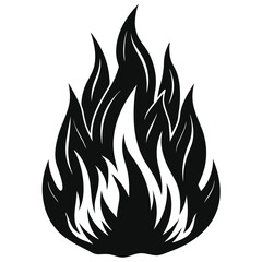 Burning flames silhouette on white background