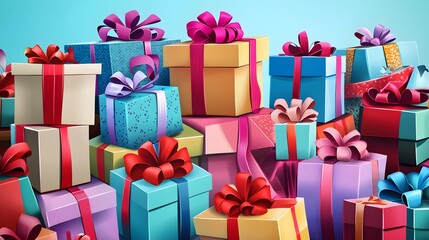 Fototapeta premium A Colorful Pile Of Wrapped Birthday Presents