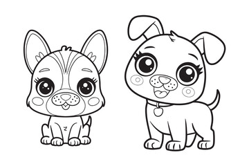 cute Dog Character Vector, Coloring Book Page with Dog, Coloring page illustration and outline dog, coloring page with Animal character for kids  