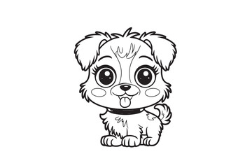 cute Dog Character Vector, Coloring Book Page with Dog, Coloring page illustration and outline dog, coloring page with Animal character for kids 
