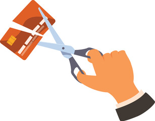 Hand holding scissors cutting credit card, refusing excessive spending and closing accounts