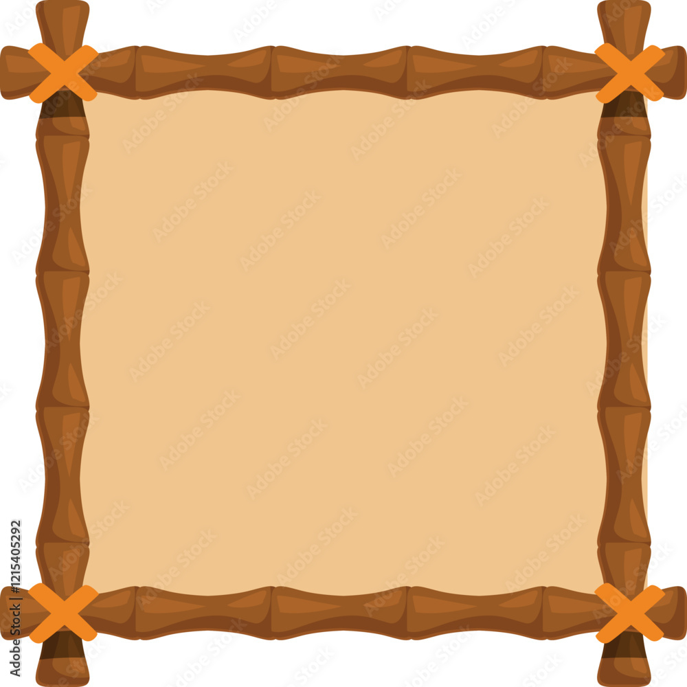 Poster bamboo sticks form a square frame tied with orange ribbon, creating an empty space perfect for addin