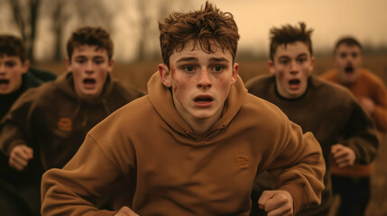 Obraz premium Youth running challenge open field action photography dramatic mood