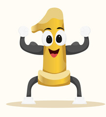 Happy Number 1 Cartoon Character Flexing Muscles