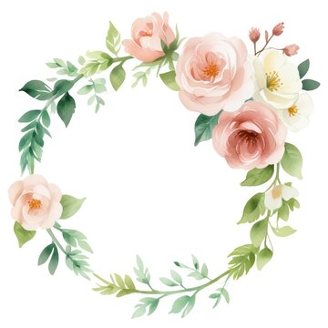 corona de flores estilo acuarela. tarjeta. rosas