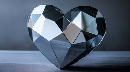 Geometric Heart Sculpture on a Dark Surface Showing a Modern and Abstract Design