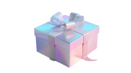 Obraz premium White gift box with a ribbon in a holographic style, isolated on a white background