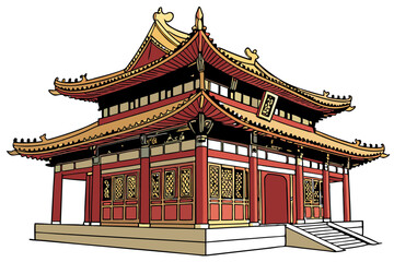 Obraz premium Historic Asian Temple Landmark Vector Art Design