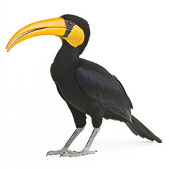 Fototapeta premium Black Hornbill with Yellow Bill, Isolated.