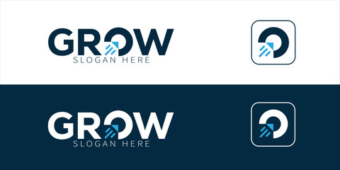 Modern Growth logo design wordmark. Abstract arrow shapes logo design in letter O graphic vector illustration. Symbol, icon, creative.